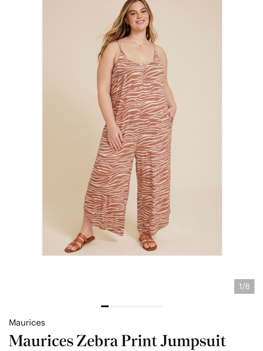 Maurices Taupe and Cream Zebra-Print Wide-Leg Jumpsuit 1X